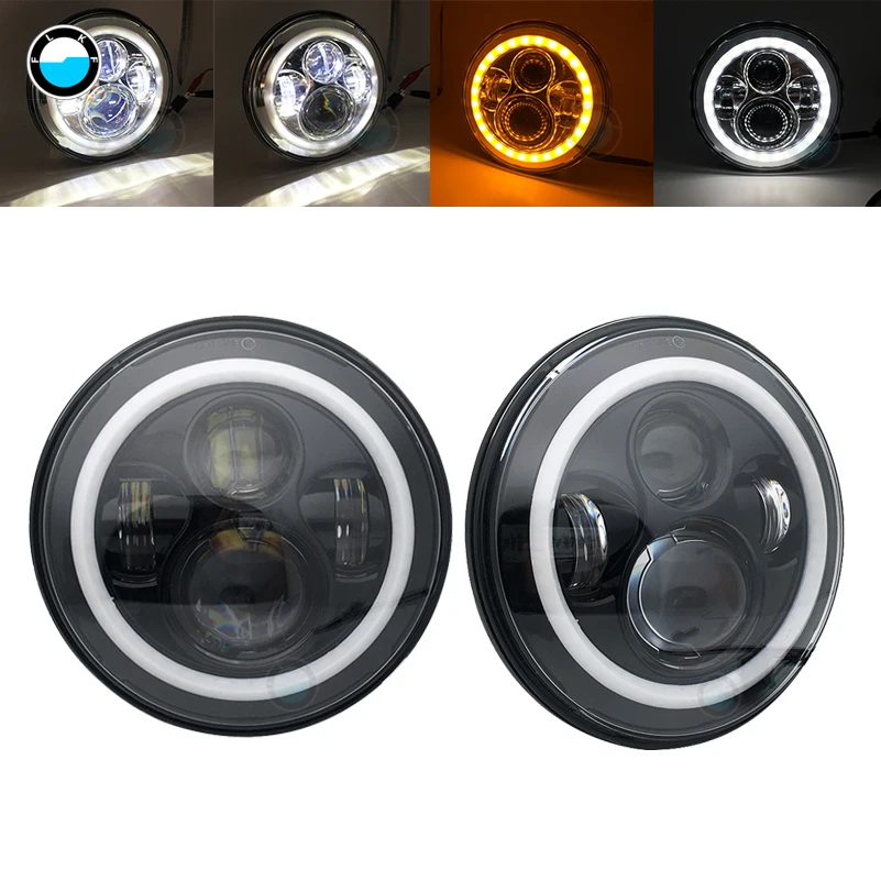 

For Lada 4x4 urban Niva 2X 7Inch LED Headlights with White Halo Ring Angel Eyes+Amber Turn Signal Halo For Jeep Wrangler JK .