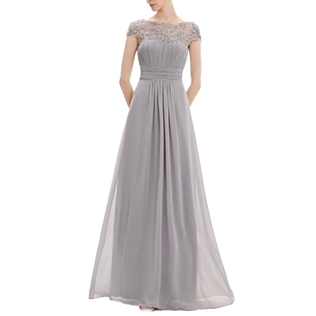 Длинное платье, женское, цветочное, официальное, кружевное, летнее, для вечеринки, винтажное, короткий рукав, тонкое, свадебное, макси платье, robe femme 0,4 - Цвет: Gray