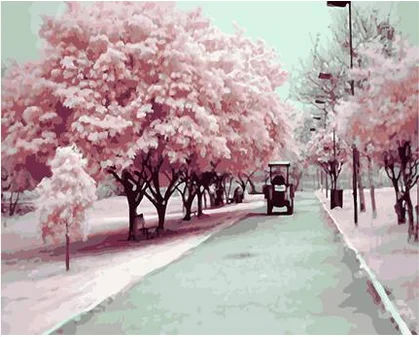 

New diy oil painting Pink cherry blossom tree by numbers canvas coloring paint acrylic painting calligraphy wall Home decoration