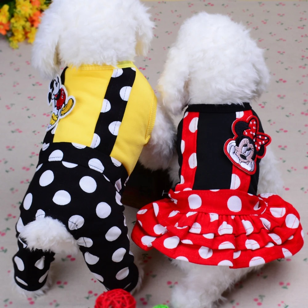 

2016 Spring Summer Pet Dog Jumpsuit Polka Dot Mickey Mouse Princess Dog Dress Yorkshire Terrier Clothes Overalls XXS XS S M L