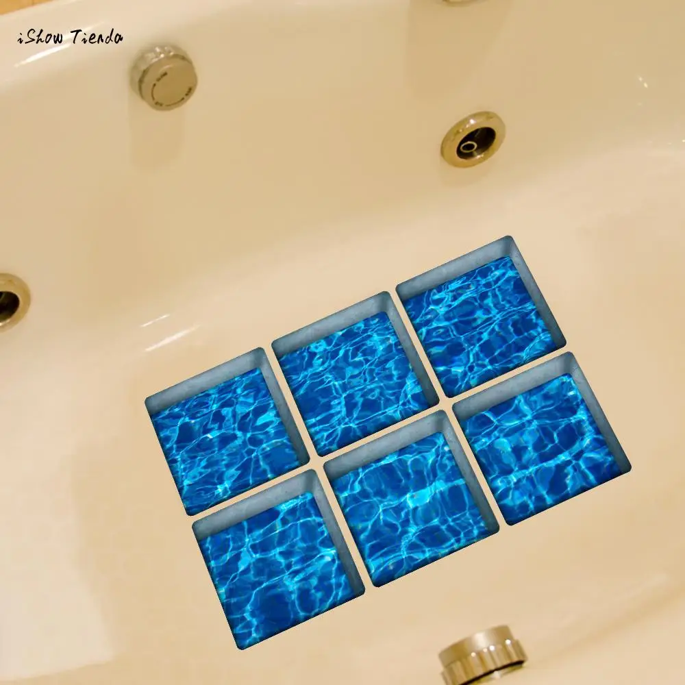 

ISHOWTIENDA 6PCS 13*13cm Bathtub Sticker Water Shadow Pattern 3D Anti Slip Waterproof Bathtub Sticker Creative Vivid New