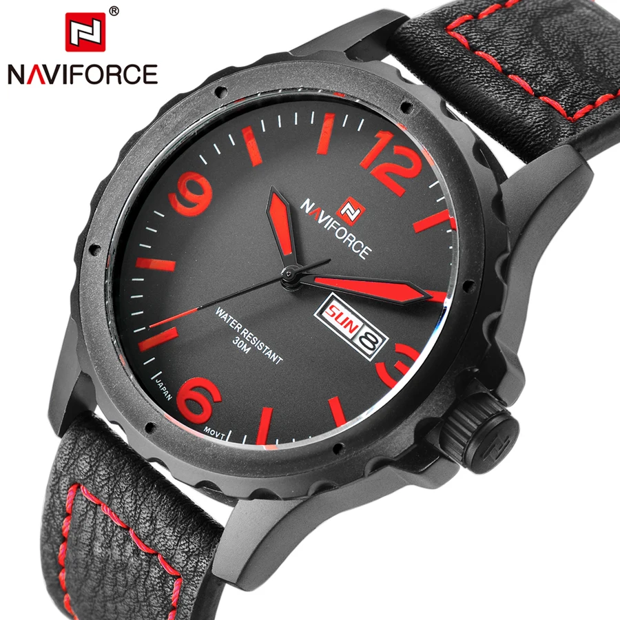 NAVIFORCE Brand Fashion Watches Men Quartz Analog Soft Leather Clock Man Sport Watch Army Military Relogios