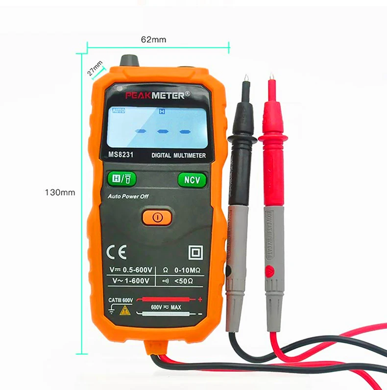 Цифровой мультиметр PEAKMETER PM8231 умные мультиметры Бесконтактный Мини Авто DC AC Сопротивление напряжения NCV тестер