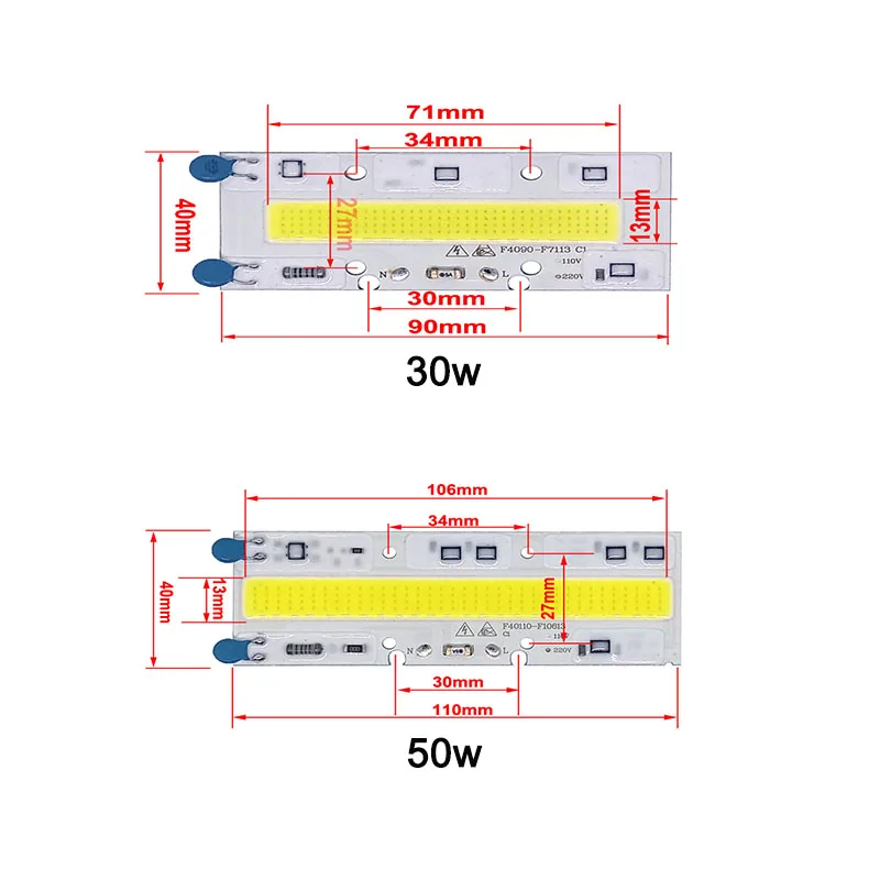 5 шт./лот LED COB чип лампа 30 Вт 50 70 100 120 150 220 В 110 IP65 Smart IC подходит для DIY прожектор