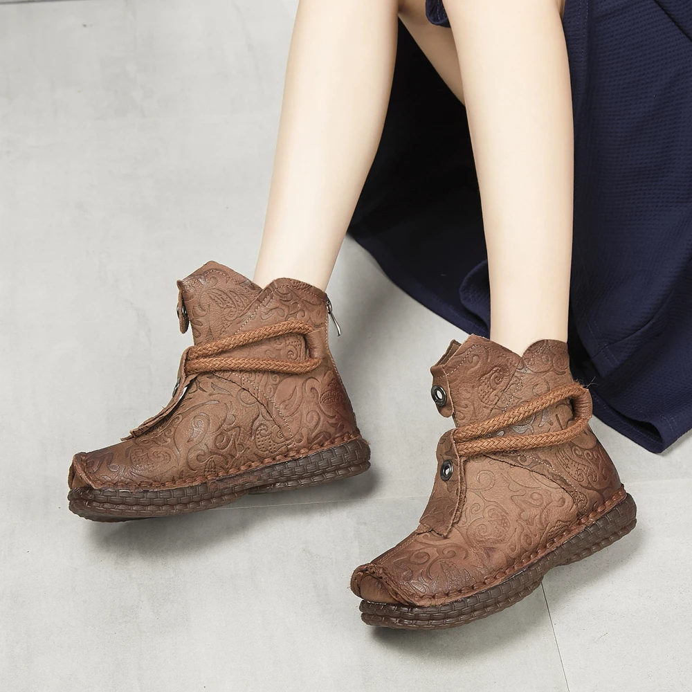 GKTINOO/женские зимние теплые ботинки из натуральной кожи; ботильоны ручной работы с мехом; ботинки в стиле ретро; женская однотонная обувь