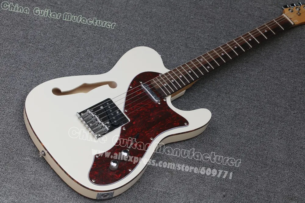 Классический custom shop Thinline Deluxe белая электрогитара, пользовательский цвет связывания F отверстие TL гитара