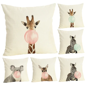 

45x45 Blowing Balloons Home Decoration Chair Cushion Cover Soft Pillow Case Cojines Almofadas Cotton Linen Square