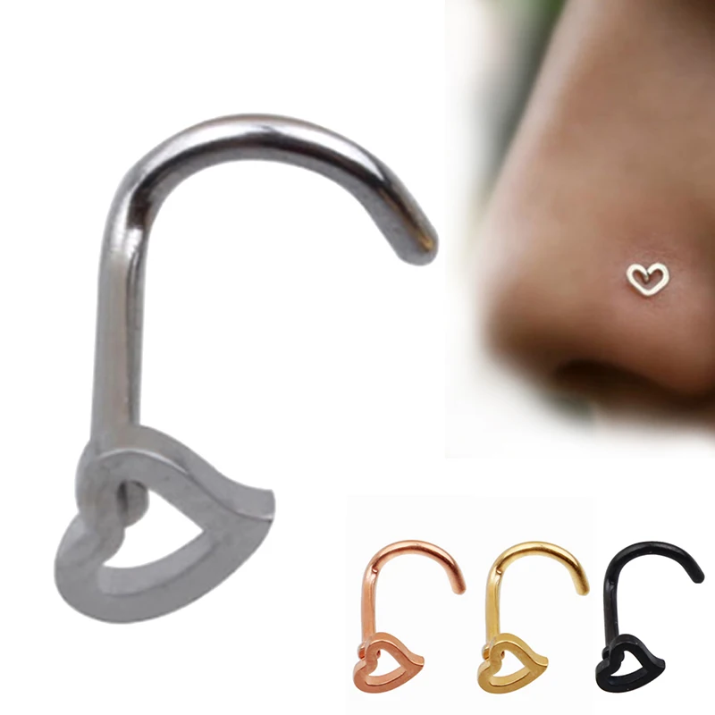 

New LNRRABC 1PC Fashion Open Hoop Ring Piercing Studs Nose Rings & Studs Stainless Steel Metal Heart Corner Body Jewelry
