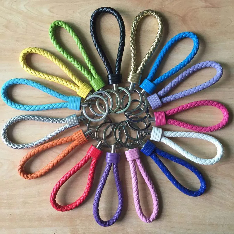Mix 15pcs PU Leather Strap Keychain Weave Rope Keyring Woven Cord Key Chain Holder Pendant for Backpack Jewerly Accessories