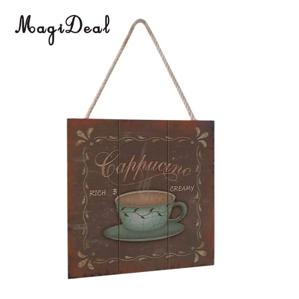 20x20cm Shabby Chic Solid Wood Coffee Sign Plaque Cafe Bar Dining Room Hanging Decor
