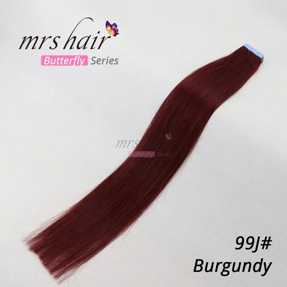 # 99J MRS HAIR лента для наращивания человеческих волос 1"-24" не Реми волосы на ленте ПУ кожа Уток Бесшовные человеческие волосы 20 шт - Цвет: # 99J