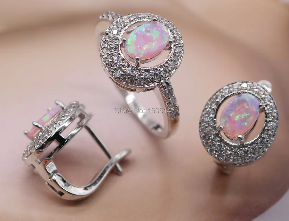 Bright Color Jewelry Set Pink Fire Opal White Fire Opal