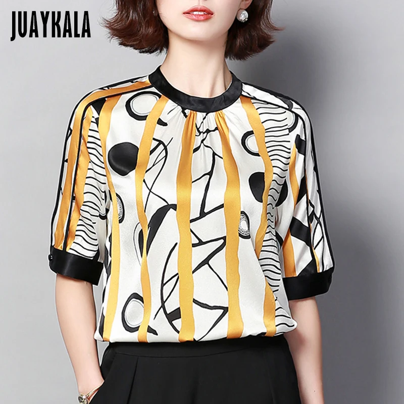 JUAYKALA, модная женская шифоновая блузка, Женская Повседневная летняя рубашка размера плюс, женские топы с коротким рукавом
