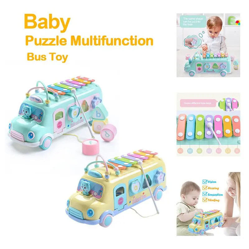 

Green Baby Child Pop Music Puzzle Multifunction Bus Block Knock Hammer Music Baby Musical Instrument Toys