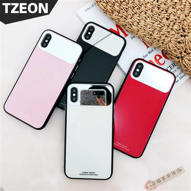 Selfie Mirror Back Cover Case For IPhone X 8 7 6s 6 Plus Colorful Tempered Glass Fundas Makeup INS Style For IPhone Protector 8P