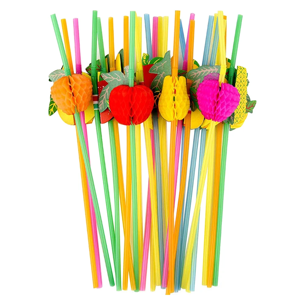 

50PCS Bar Fluorescent Tropical Party Decoration Club Drinking Colorful DIY Disposable Straw Supplies Wedding 3D Cocktail