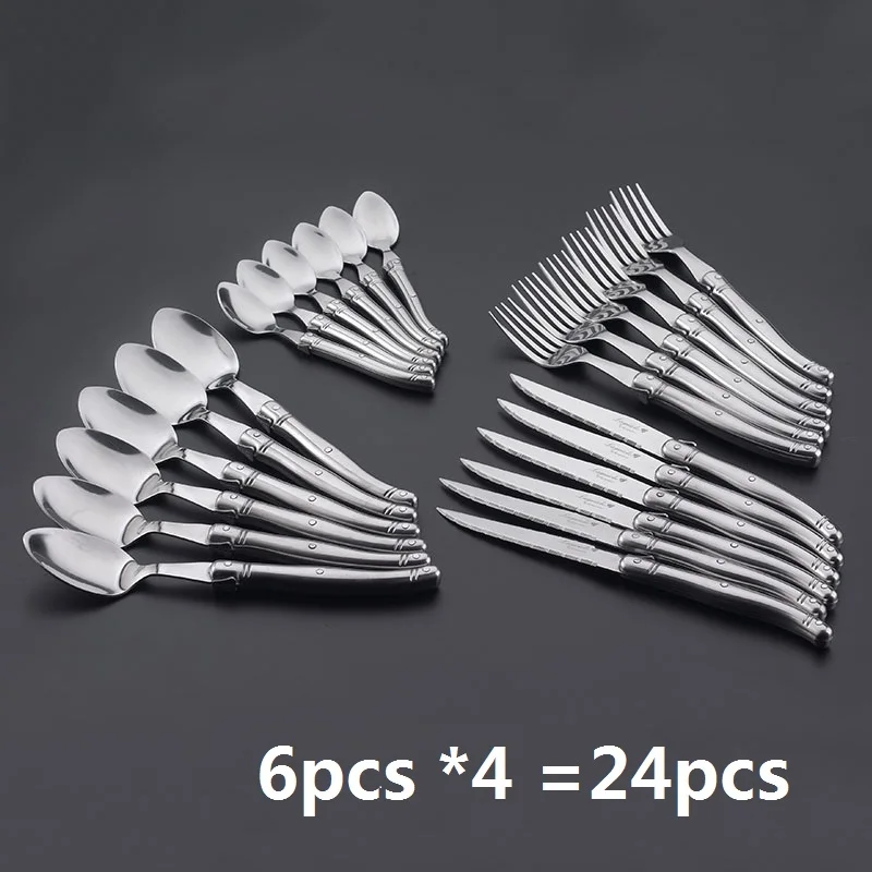 6つのフォークと6つのナイフを備えたステンレス鋼のカトラリー,24個,銀