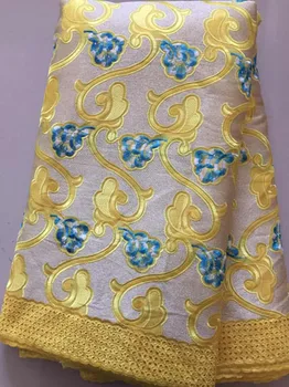 

2020 Cotton Lace African Swiss Voile Lace Fabric With Stones High Quality Swiss Voile Lace In YELLOW For Women Dress ELL3273