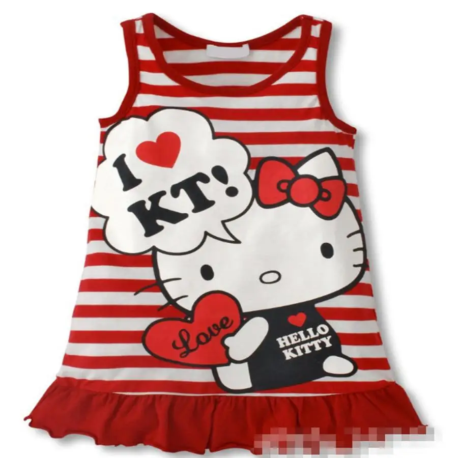 Hot New Baby Girls Dress Cartoon Hello Kitty Stripe Dress Children