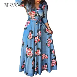 2019 весеннее длинное платье с цветочным принтом Бохо пляжное платье туника Макси платье женское вечернее платье Сарафан Vestidos de festa