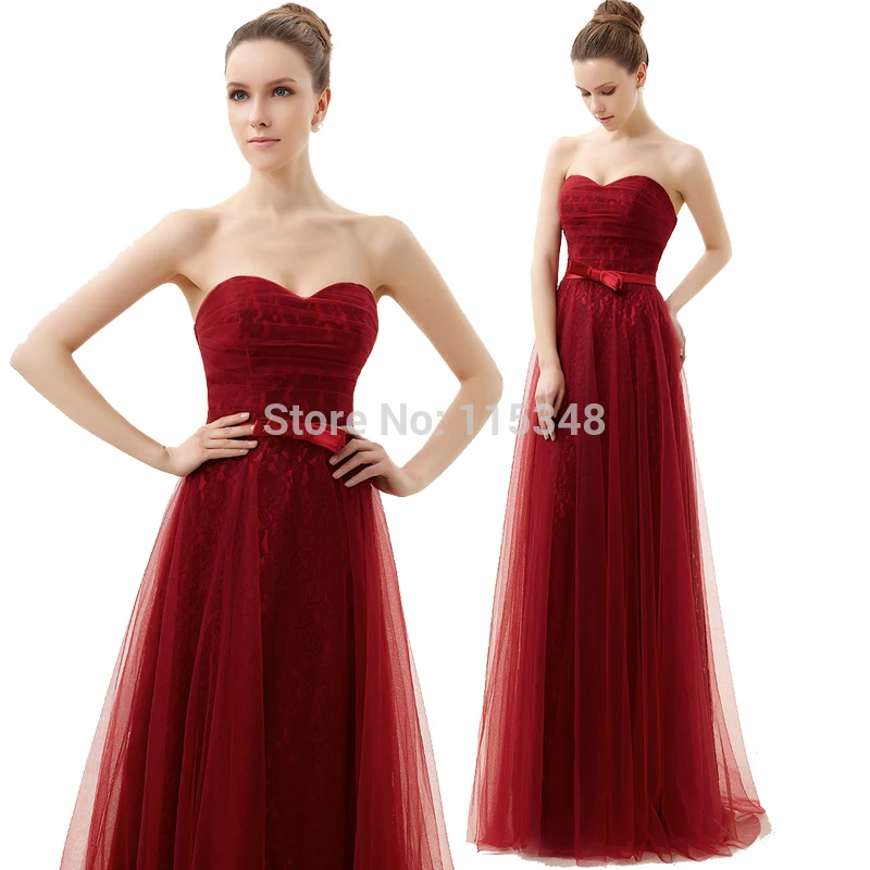 Strapless Elegant Lace Long Dresses to Party Wine Cheap Formal Custom Size Color Prom Dress for Women 2014 New | Свадьбы и торжества