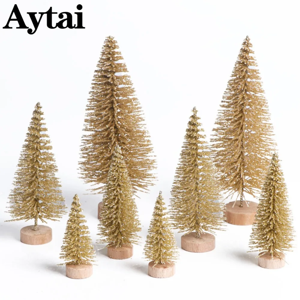 Aytai 8pcs Small DIY Christmas Tree Fake Pine Tree Mini Sisal Bottle Brush Christmas Tree Santa Snow Frost Village House 4 Sizes in Trees from Home & Garden