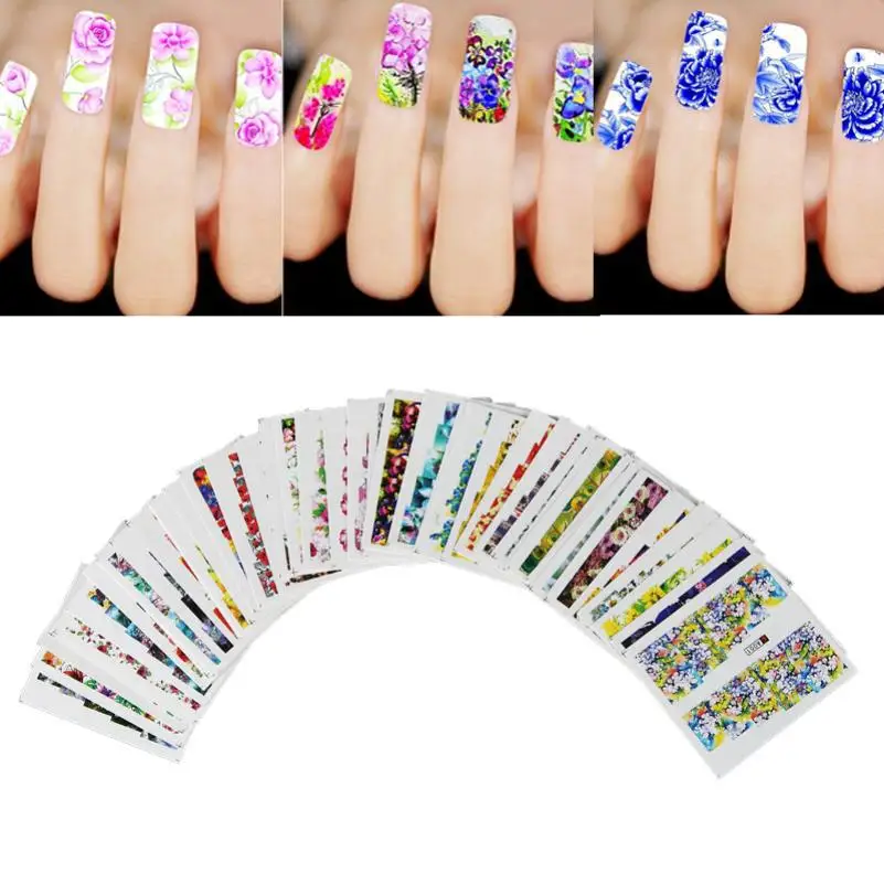50 Sheets Nail Art Transfer Stickers 3D Design Manicure Tips