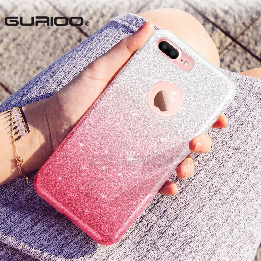 Роскошный 3-слойный чехол GURIOO для iPhone 6 блестящий силиконовый мягкий iPhone6S 7 8 Plus 5S SE