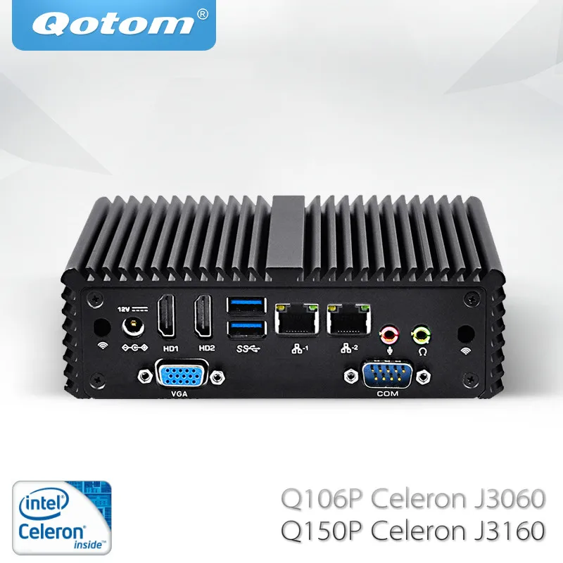 

Free Shipping Qotom Mini PC with Celeron J3060 J3160 Fanless 2 Lan VGA COM X86 Linux Pfsense as Firewall Router industrial PC