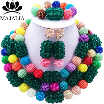 

Majalia Classic Fashion Nigerian Wedding African Jewelery Set Multicolors Army green Crystal Necklace Bride Jewelry Sets 3SZ022