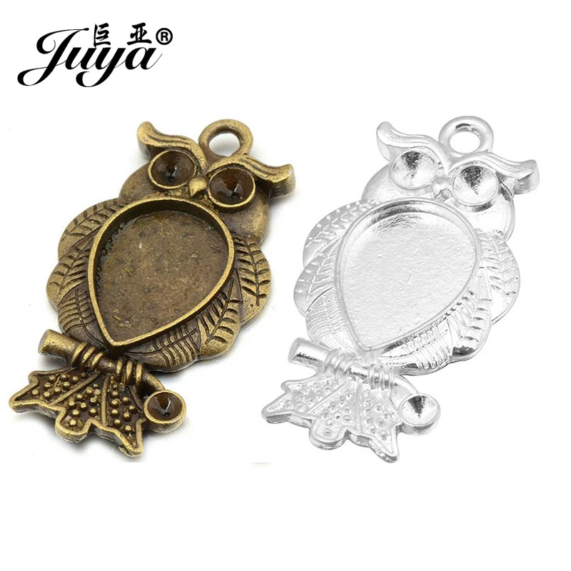 

4pcs 13x18mm Teardrop Glass Cabochon Base Tray Bezel Blank Owl Necklace Pendant Charm DIY Jewelry Making Findings Free shipping