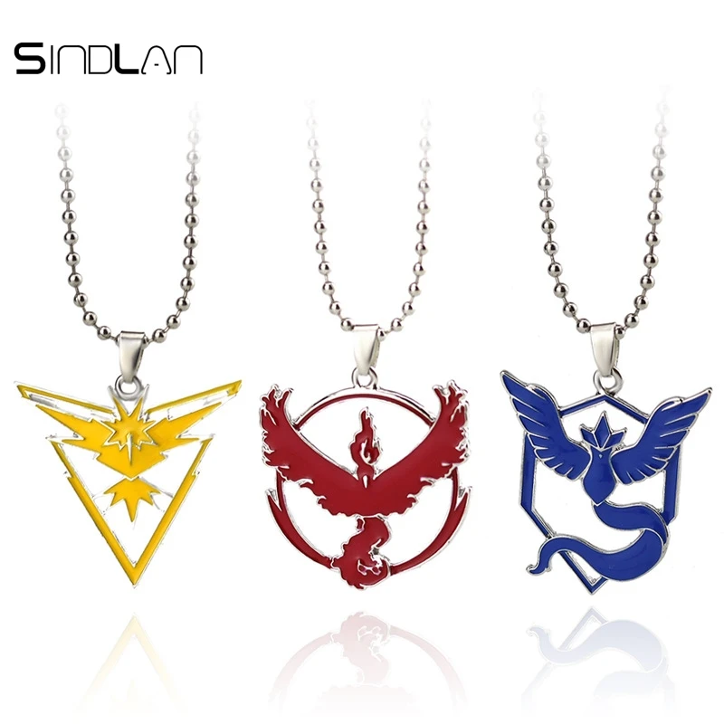 

Sindlan Necklace New Pokemon Go Tag Necklace Game Anime Metal Team Valor Mystic Instinct Logo Bead Chain For Women And Men Fans