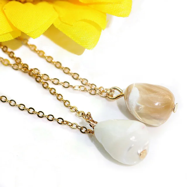 PULATU Natural Stone Pendant Choker Necklace for Women Drop Water Shell Alloy Me PULATU Natural Stone Pendant Choker Necklace for Women Drop Water Shell Alloy Me