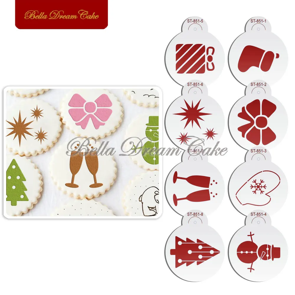 Merry Christmas Gift Socks Design Cookies Stencil Coffee Template