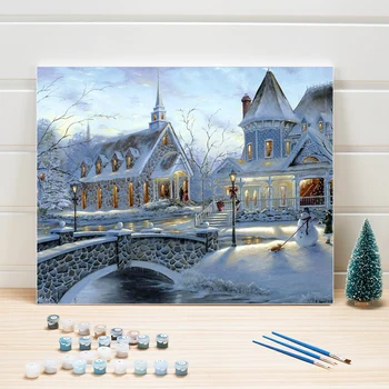 

Paint Oil Painting By Number Landscape Winter Snow Scene DIY Acrylic Coloring Art On Canvas Wall Picture For Living Room Drawing
