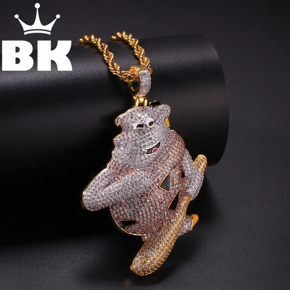 

THE BLING KING Custom Dog Holding Baseball Bat Necklace Hip Hop Full Iced Out Cubic Zirconia gold sliver CZ Stone