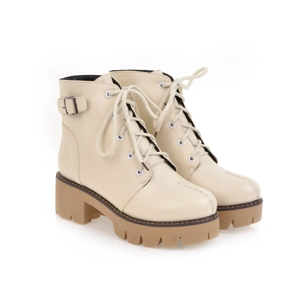 Ceny ASUMER 2020 gorąca sprzedaż nowy przyjeżdża kobiety buty okrągłe toe zasznurować jesień zima panie buty czarne beżowe brązowe botki duży rozmiar