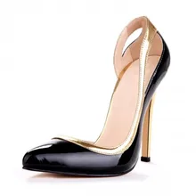 Side Out Pointed Toe Bow Pumps D’orsay Women Slip-on OL Shoe Gold Black Stilettos Spring High Heels Stilettos 44 Women Shoes