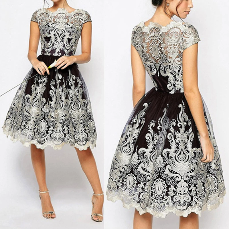 

Women Dress Sexy Lace Tulle Perspective Prom Floral Evening Party Summer Dress