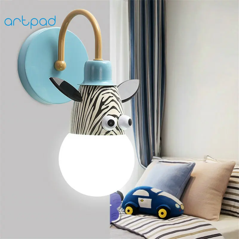 

Artpad Cartoon Animal Children Wall Lamp E27 Colorful Monkey Giraffe Zebra Bedroom Bedside Wall Light for Girl Boy Fixtures