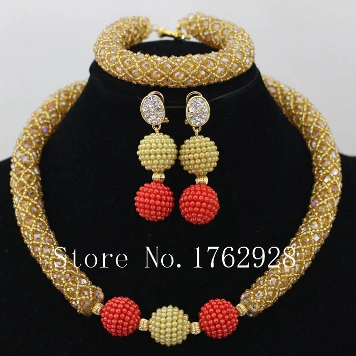 

Wow!!!Hot Sale Gold Big African Jewelry Sets African Costume Bead Jewelry Set 2016 New Free Shipping C001434