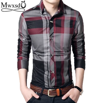 

Mwxsd brand mens casual plaid Shirt men slim fit soft Long Sleeve cotton shirts chemise homme Camisa Masculina dress shirt