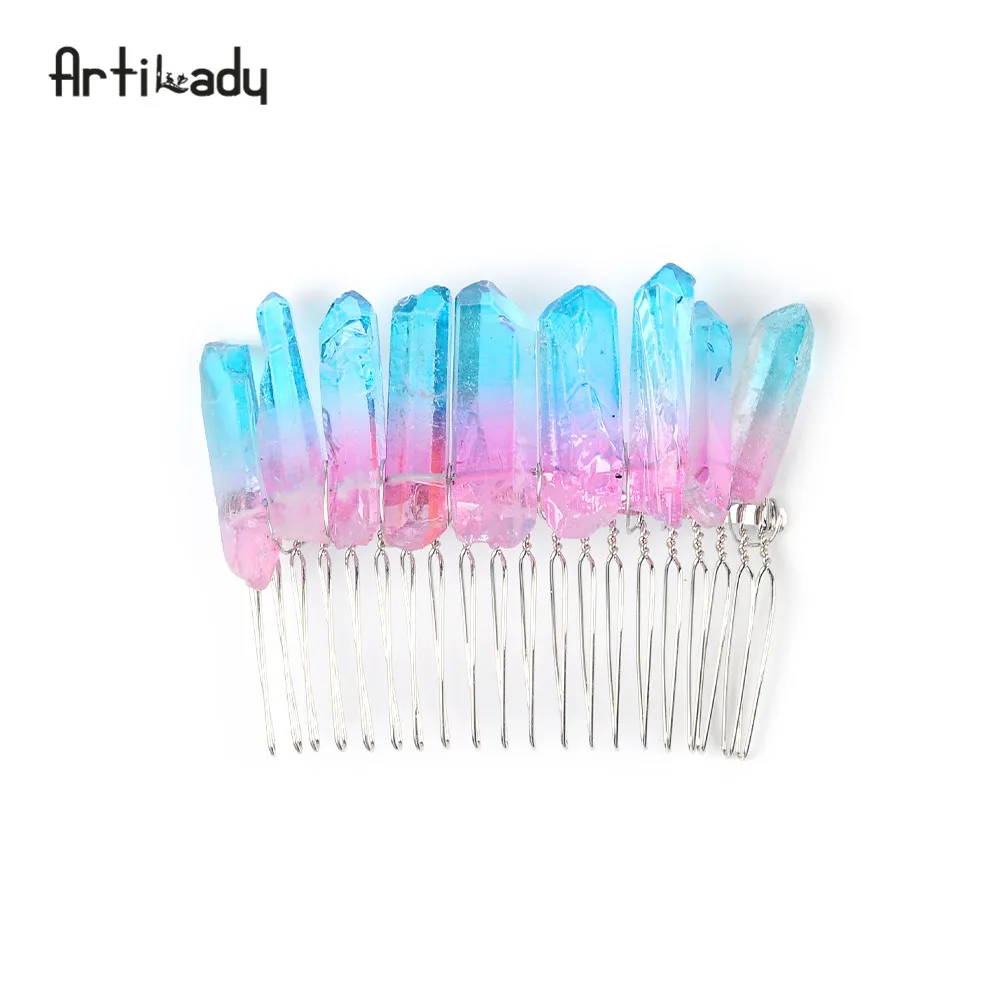 Crystal Hair Jewelry Wedding Hair Accessories Bridal Hair Accessories Wedding Crystal Tiara Hair Combs Raw Quartz Headband - Metal color: 4