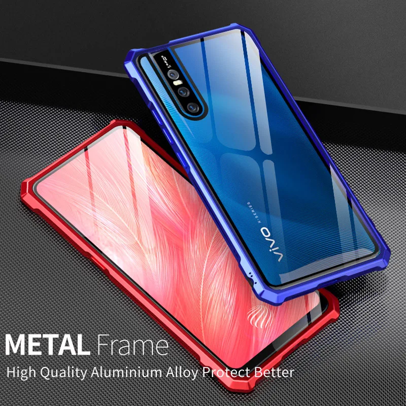 Vivo X 27 Case VivoX27 Bumper Metal Aluminum Frame Cover with Clear Glass Back Hard for X27 Shockproof |
