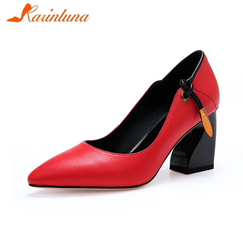 

KARINLUNA 2019 fashion new genuine leather INS hot shoes woman pumps female slip on black red pumps woman shoes footwear