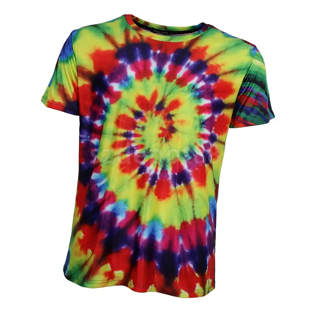 Тропический стиль Tie Dye Graphic футболка с короткими рукавами Повседневные Топы Рубашки в стиле хиппи для молодежи и мужчин