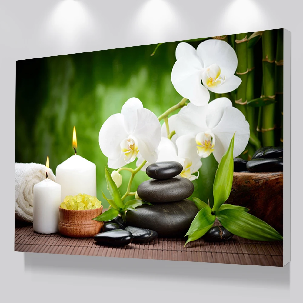Home Decor Items Zen Stone Floral Spa Square Canvas Wall Art Framed Print Credify One