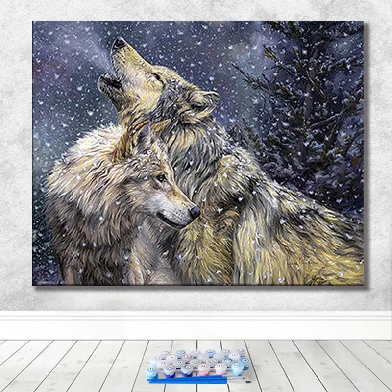 Картина по номерам художественная живопись по номерам искусство креативное животное волк зверь пирог украшение картина для взрослых ручная роспись декомпрессия - Цвет: 5858