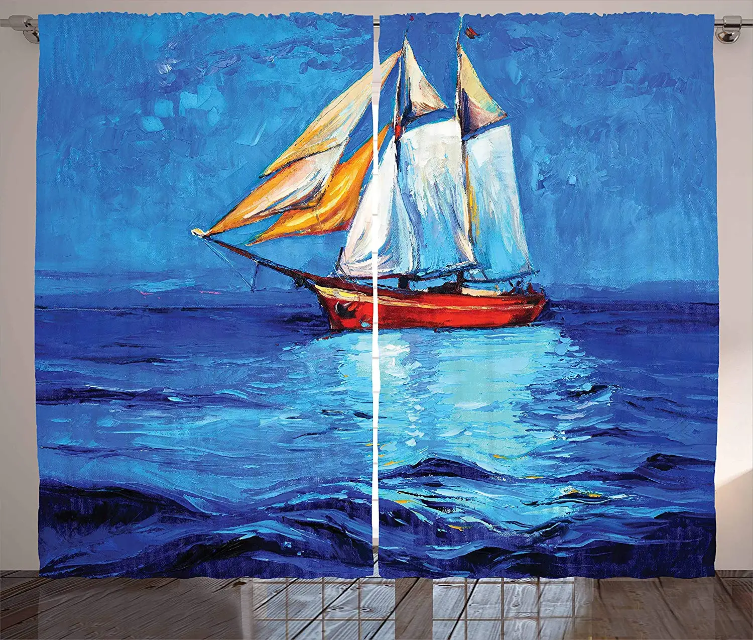 Ship Curtains Oil Painting Style Sailship Frigate Floating on The Sea Modern Impressionism Artwork Living Room Window Drapes | Дом и сад
