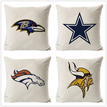 

Fokusent Football Team Logo Printed Cushion Cover Linen Cotton Throw Pillow Cases Home Decor Sofa Car Seat Fans Best Gift